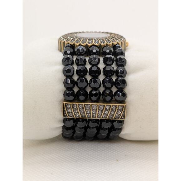 Heidi Daus Starburst Watch Black Faceted Beads Swarovski Crystals Art Deco - Picture 3 of 7